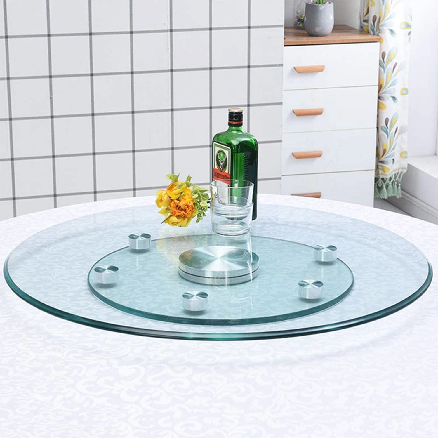 Lazy Susan organizer, taca obrotowa ze szkła hartowanego na stół kuchenny i jadalny, łatwa do czyszczenia, grubość 8 mm, okrągła konstrukcja