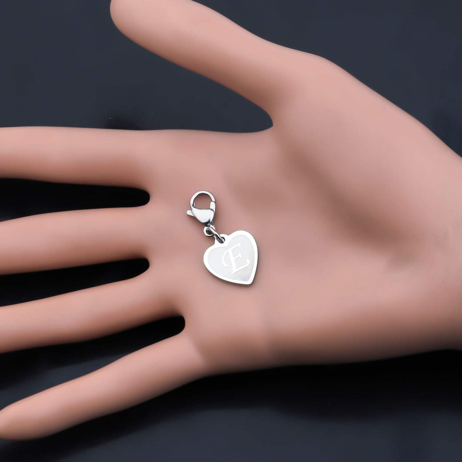 FAADBUK Initial Letter A-Z Alphabet Heart Charms for Jewelry Bracelet Keychain Necklace Initial Stainless steel Clasp Clip on Charm - Image 5