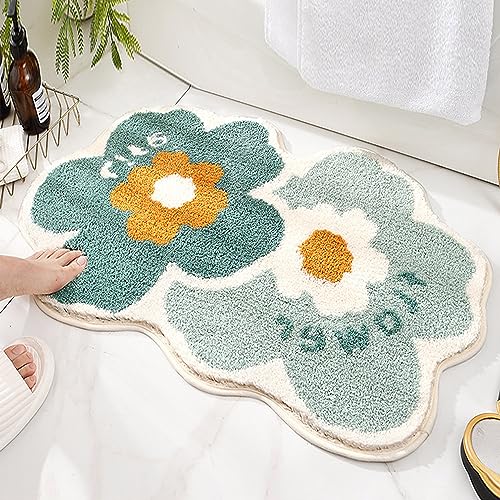 32×19-Green-Flower-Shaped-Bath-RugNon-Slip-Water-Absorbent-Bathroom-Rug-MatCute-Machine-Washable-for-BathroomKids-BedroomSmall-Floral-Soft-and-Fluffy-Bath-Mat 32×19 Green Flower Shaped Bath RugNon Slip Water Absorbent Bathroom Rug MatCute Machine Washable for BathroomKids BedroomSmall Floral Soft and Fluffy Bath Mat