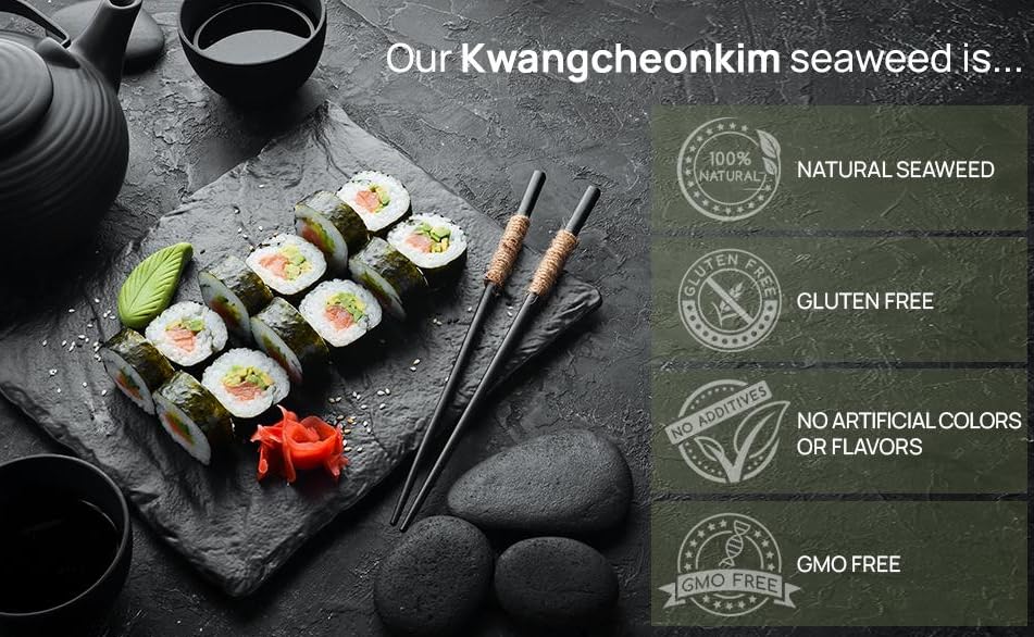 Miniatura 7 de KIMNORI Kwangcheonkim Snacks de algas marinas sazonadas  24 paquetes individuales hojas premium natural tostado Laver Nori 0.14 oz 0.14 onzas