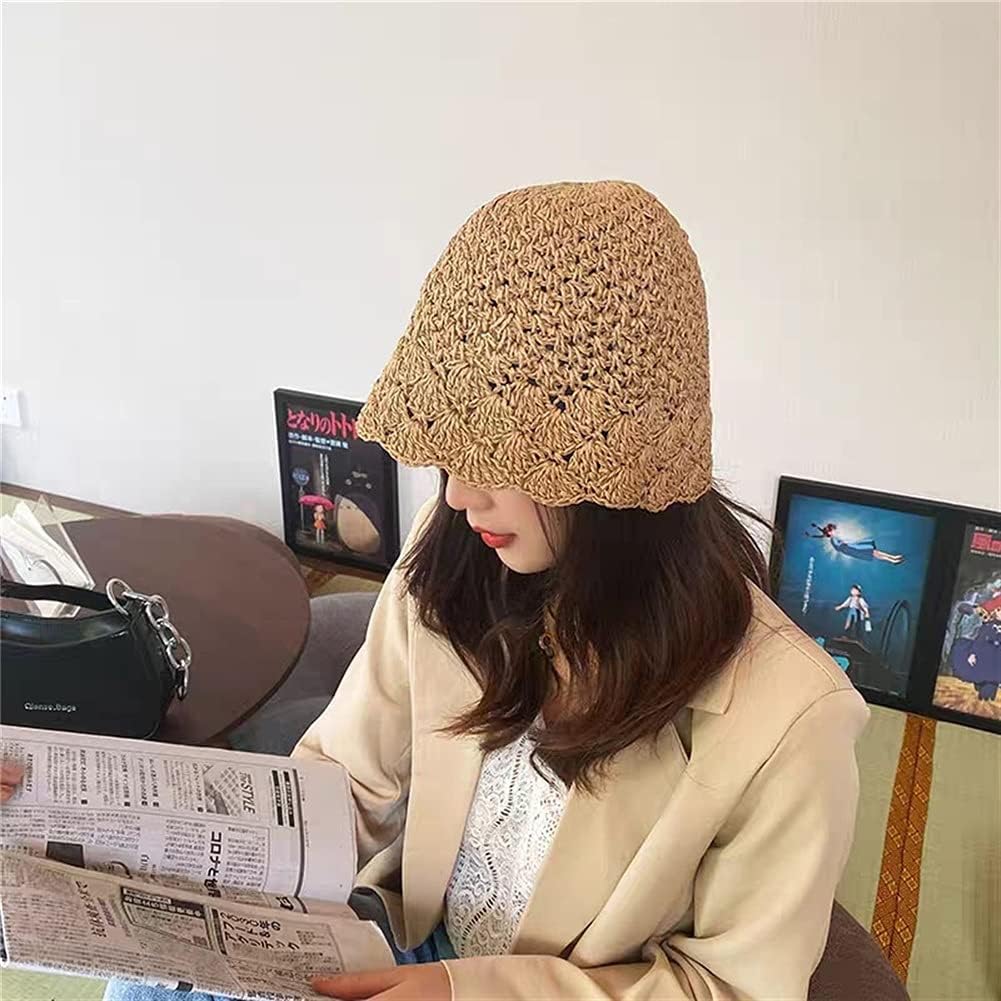 Verano Mujer Vacaciones Sombrero de Paja señora Visera Gorra Cubo Playa al Aire Libre Chica (Brun Mcode)