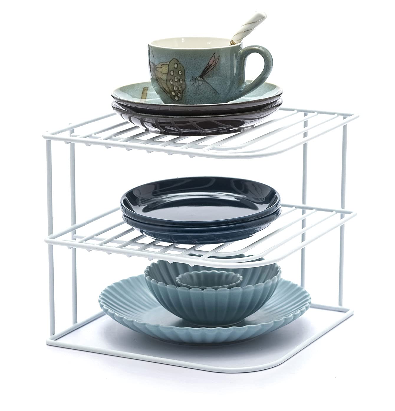 B&Z 3 Tier Steel Cabinet Dish Rack - Corner Plate Kitchen Dish Organizer - Cabinet Storage Shelf rack| Anthracite (22.5 x 22.5 x 20cm)