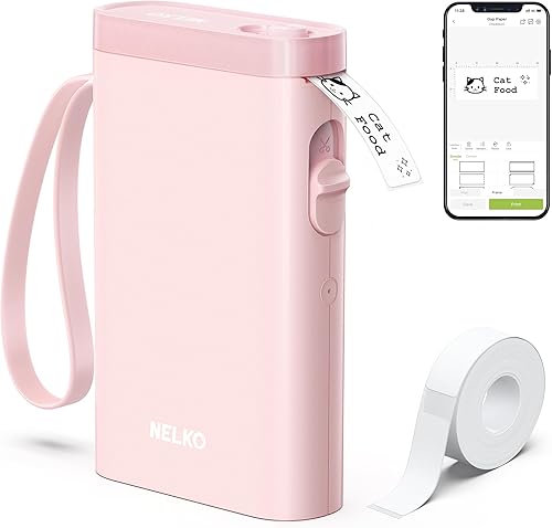 Nelko Máquina etiquetadora con cinta, impresora portátil de etiquetas Bluetooth P21, cortador inalámbrico integrado, mini etiquetadoras con
