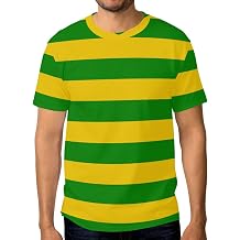 Men's T-Shirt Yellow Green Stripe Short Sleeve L Yellow Green Stripe