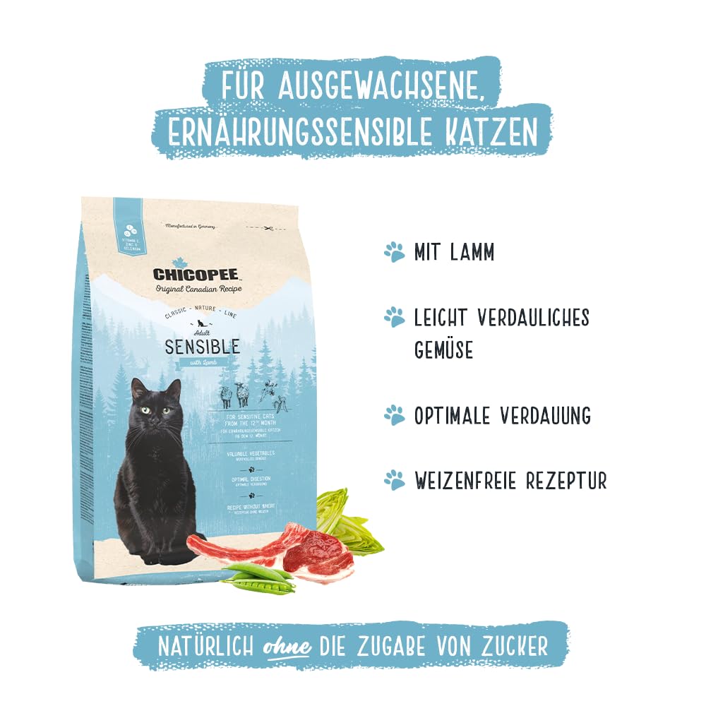 Chicopee CNL Adult Sensible Lamb sucha karma dla kotów, 15 kg, by Bosch | karma dla kotów | kanadyjska receptura | Made in Germany | marka Bosch Tiernahrung