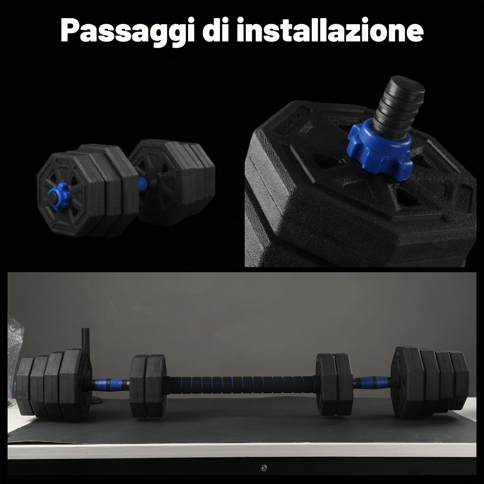 Manubri Regolabili 20 KG 4 in 1 con Bilanciere e Kettlebell