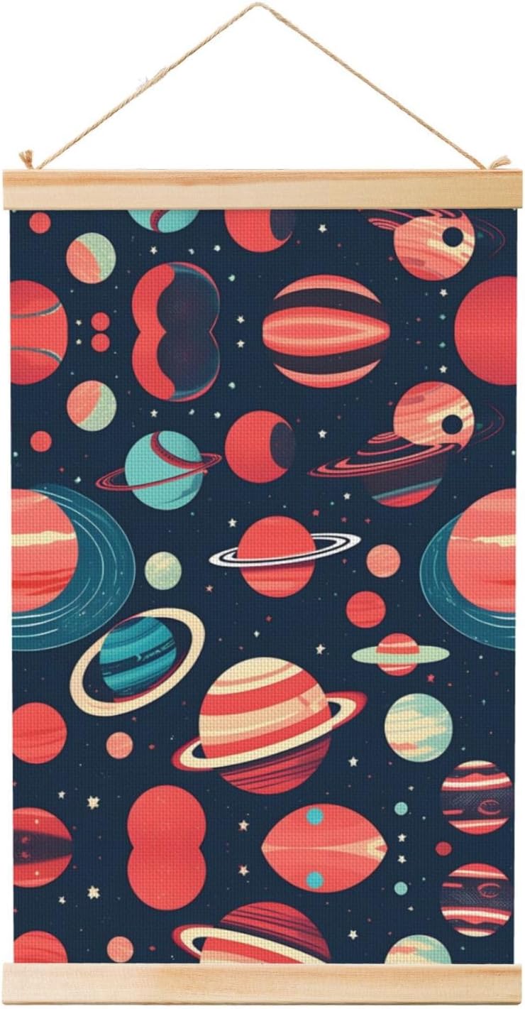 Outer Space Planets Print Poster Hanger,Hanging Poster, Poster Frame,Wood Poster Hanger, For Wall Hanging