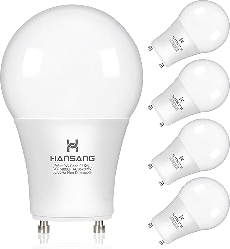 hansang Bombilla LED GU24 equivalente a 9 W, 100 W, bombilla de dos clavijas en forma A19 4000K blanco natural, base de bloqueo giratorio GU24