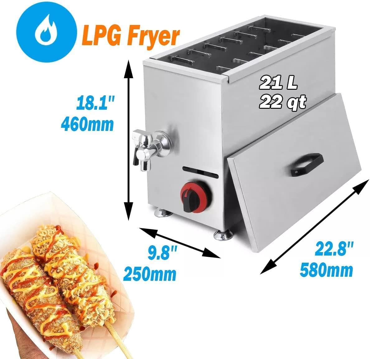 Kommerzielle Fritteuse, 21L Käse Hot Dogs Sticks Fritteuse, LPG Fritteuse, für Küche Restaurant Snack Bar Kantine Home