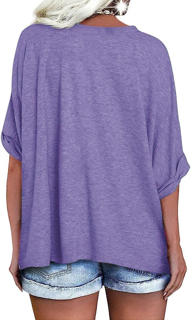 UNCLECAT Women's V Neck Oversized T-Shirts Summer Short Sleeve Shirts Loose Casual Tops Tee - Image 2