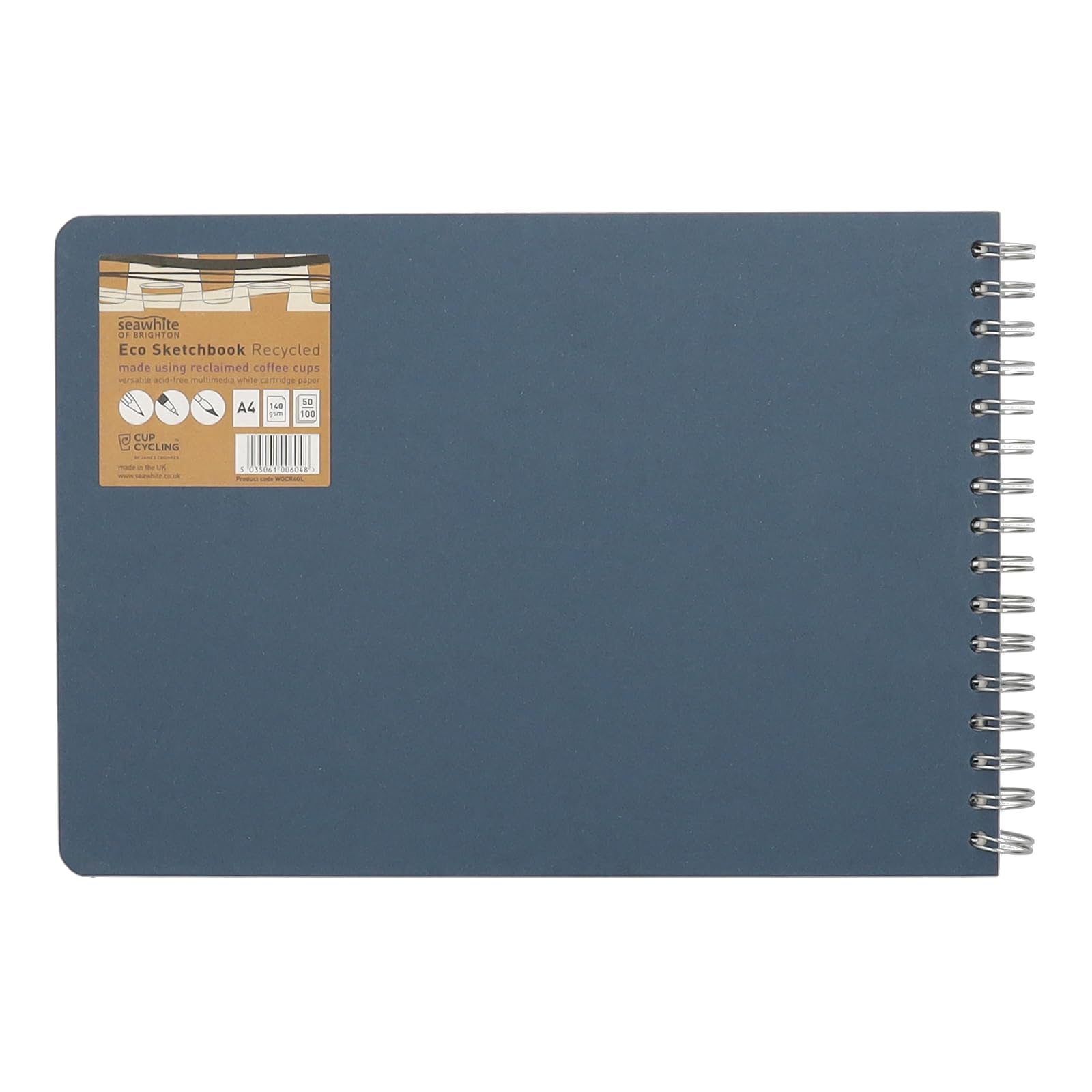 SEAWHITE Eco Spiral Recycled Hardback Sketchbook 130gsm Landscape A4