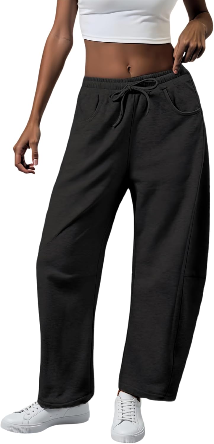Women’s Barrel Sweatpants Loose Leg with Elastic Waist, Casual Lounge Pants Soft Fleece Joggers with Pockets - Image 4