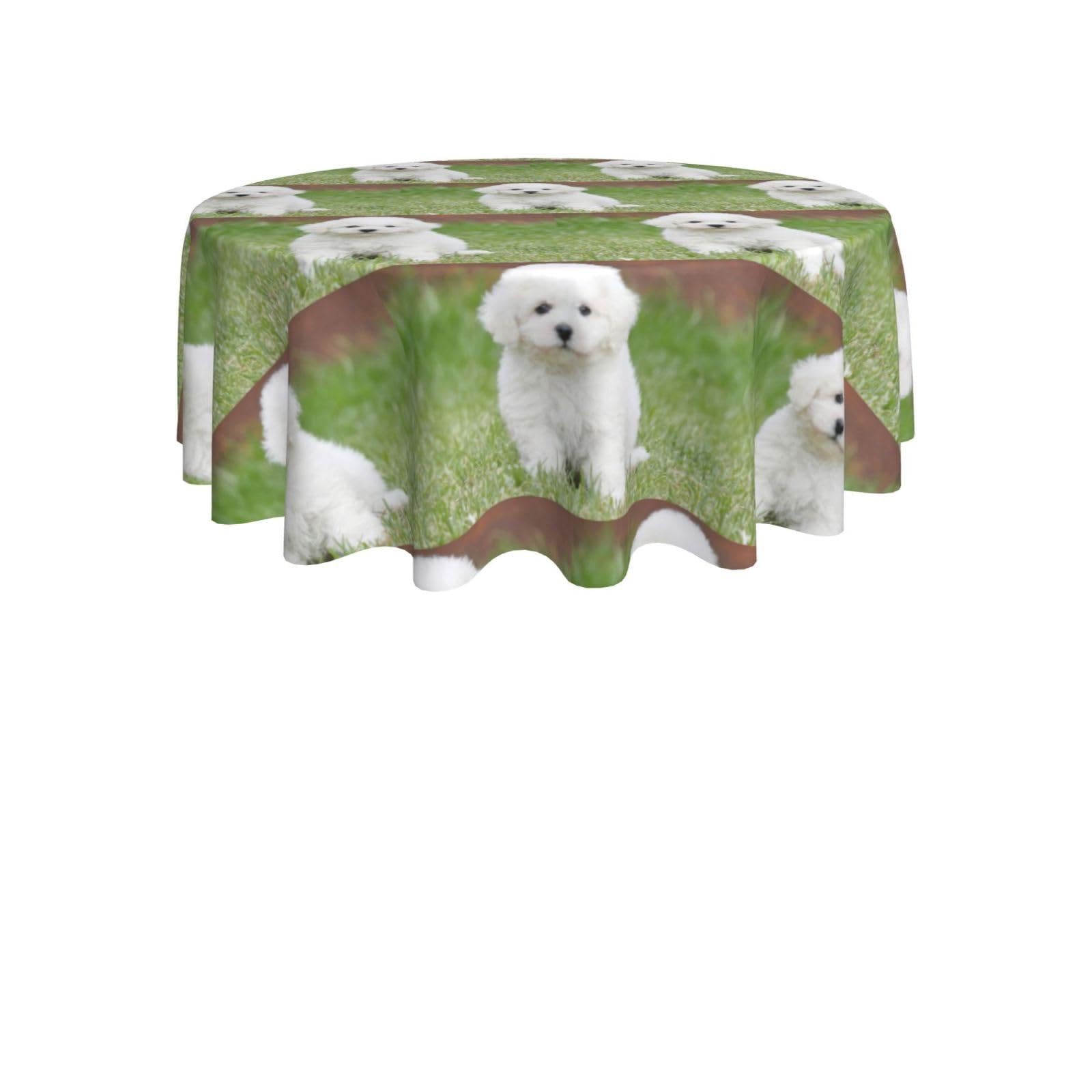 ENGhjes Bichon Frise Dog Print Round Tablecloth 60in Washable Stainproof Polyester Cloth for Kitchen Idea