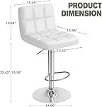 Furmax Bar Stools Modern Pu Leather Swivel Adjustable Hydraulic Bar Stool Square Counter Height Stool Set of 2 (White)