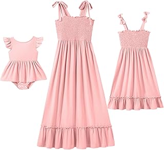 Mommy and Me Dresses Summer Matching Outfits Spaghetti Strap Square Neck Ruffle A Line Beach Long Maxi Dress