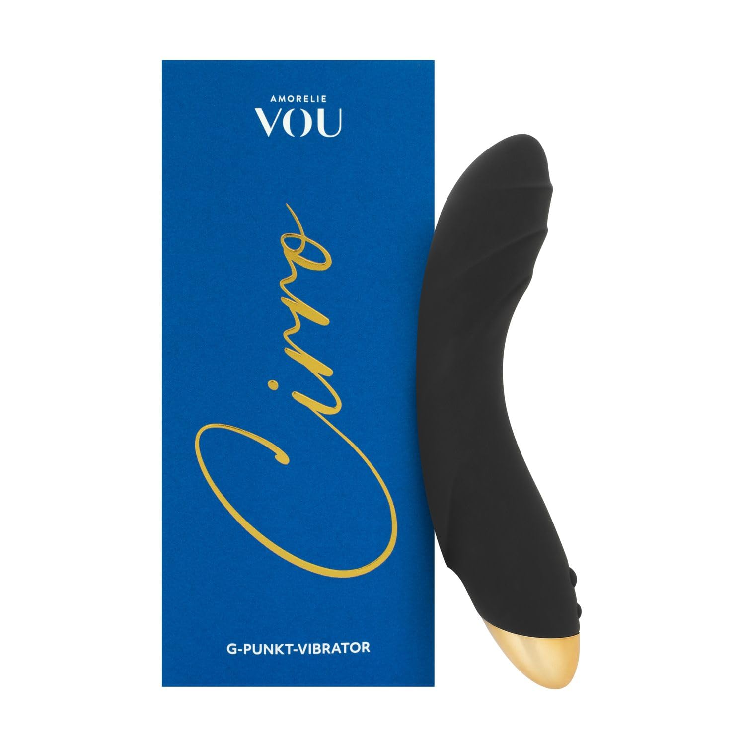 VOU Cirro Vibratore donna luxury – Vibratore vaginale ricurvo in silicone a coste con decorazioni dorate – Vibratore punto G con 7 modalità di vibrazione – nero