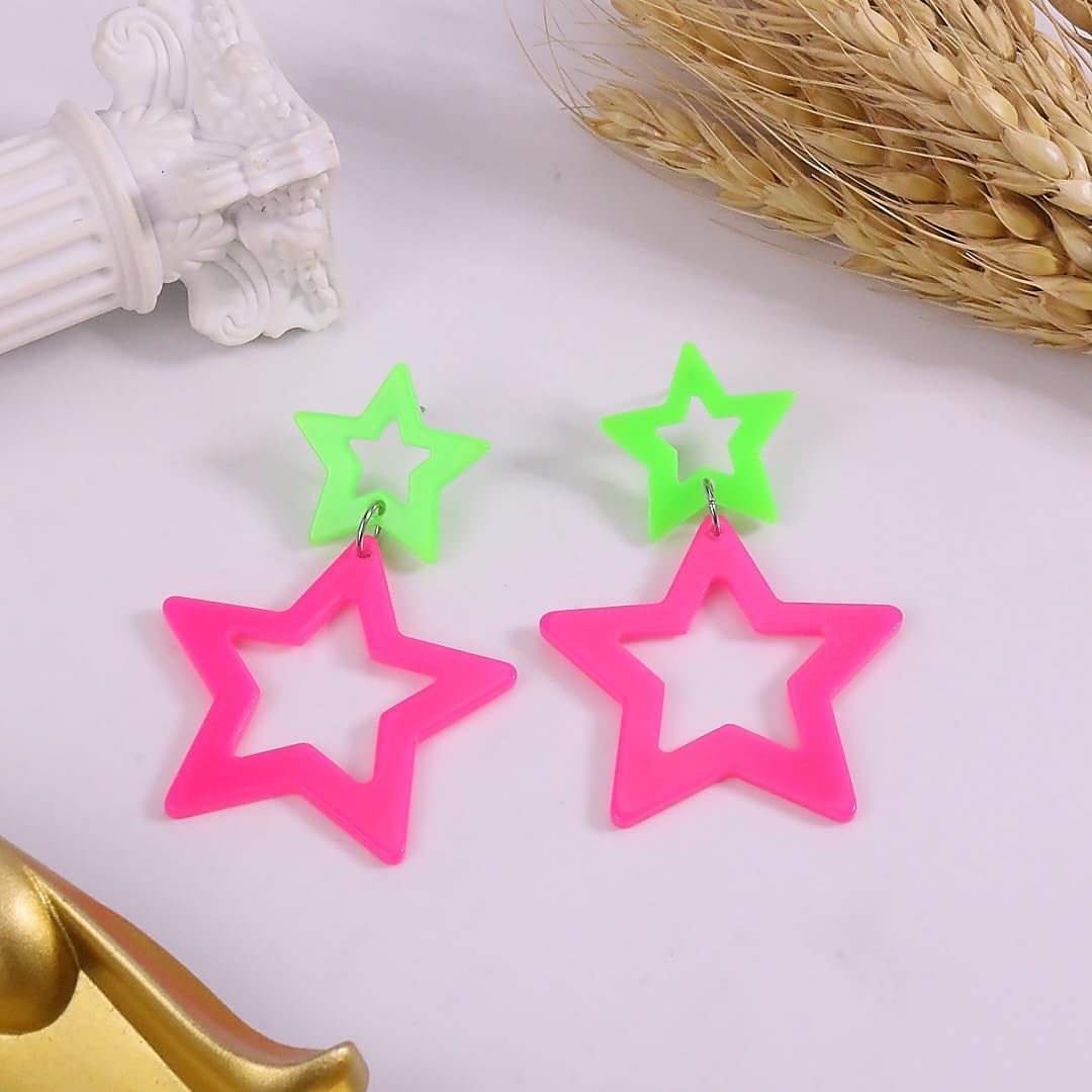 Colorful 80s 90s Neon Star Earrings for Women Retro Glow Party Costume 80s 90s Acrylic Dangle Earrings Outfit - Image 6