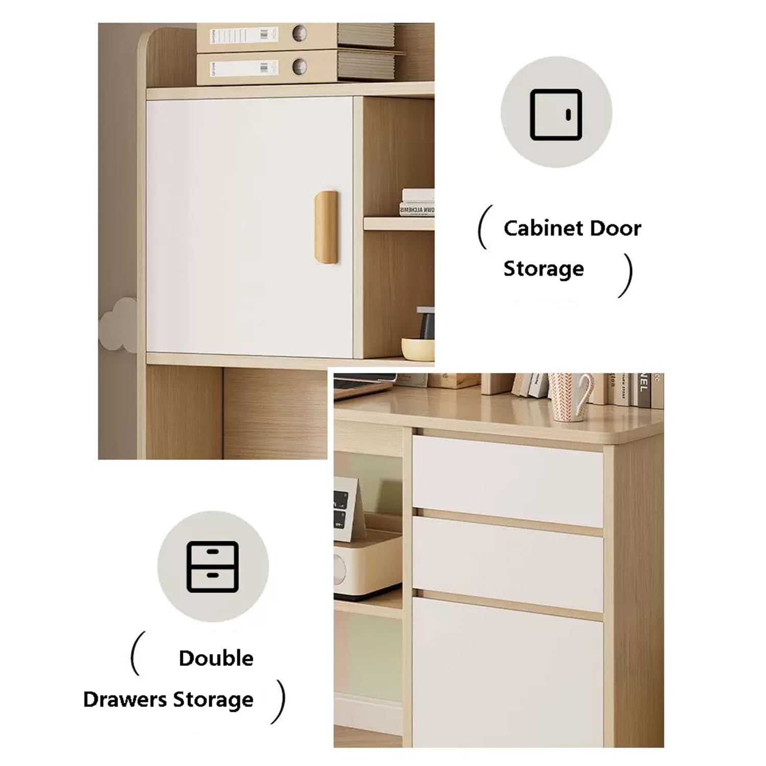 Estación de Trabajo de La Oficina en Casa de Madera, Mesa Compacta para Computadora Blanco, Mesa para Estudio con Estantes y Cajones 120x45x165cm