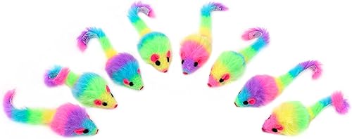 Miniatura 9 de CHIWAVA 36 ratones de juguete de gato peludo de color arcoíris de 1.8 pulgadas con sonajero gatito ratón juego interactivo
