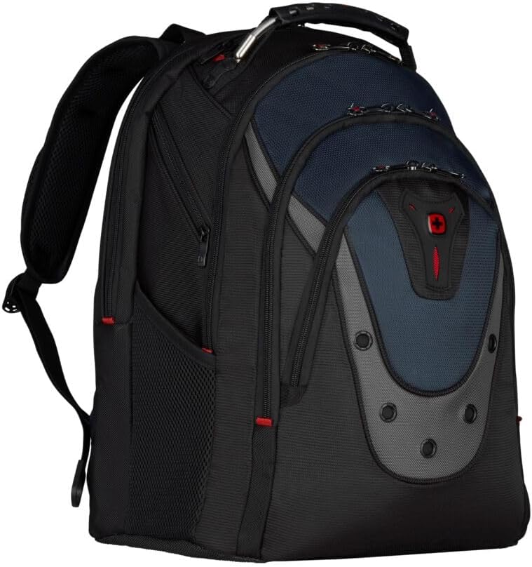 Wenger Ibex 600638, 17 Inch Laptop Backpack with Dedicated Tablet Pocket, Shock Absorbing Shoulder Straps, Water-Resistant Design, Ideal for Travel, Work, School, Commuting, Blue 28 x 37 x 47 cm