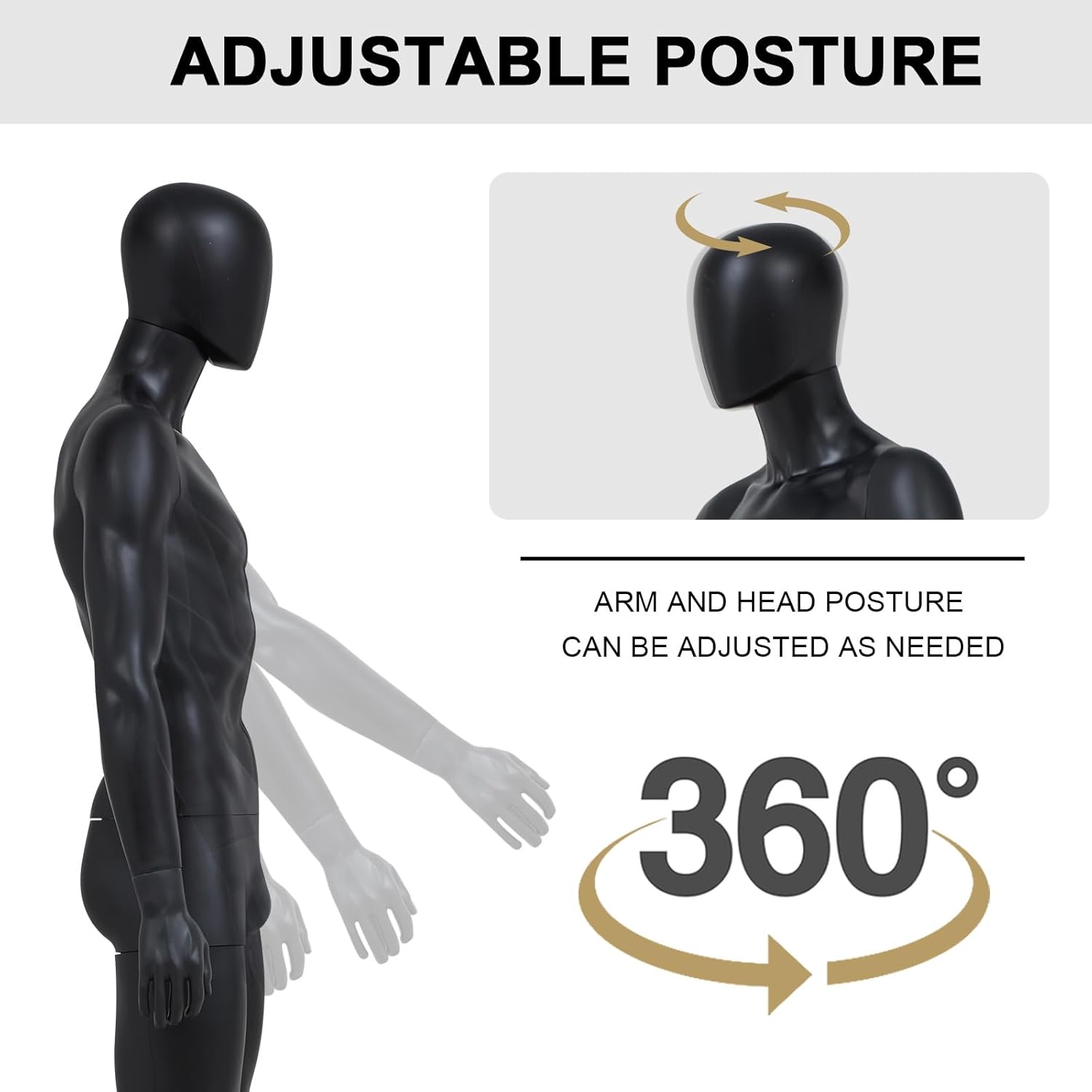 KINTNESS 73''H Male Mannequin Full Body - Torso Dress Form Mannequin Body Adjustable Detachable Manikin Full Body with Head Metal Base for Sewing, Clothing Store, Design Office (Male-B)