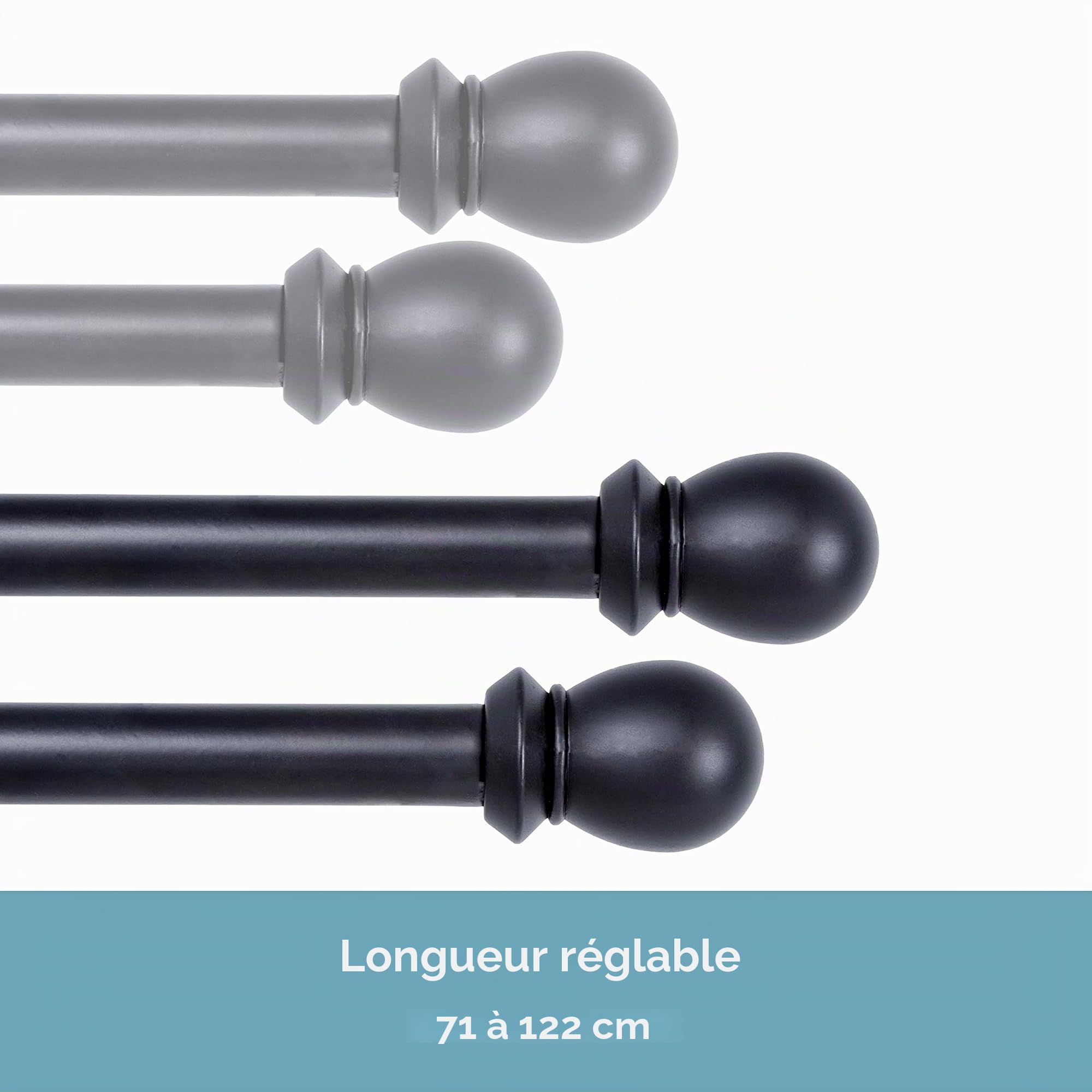 Kenney Double Support Tringle à Rideau de fenêtre, Noir, 28 to 48-inch