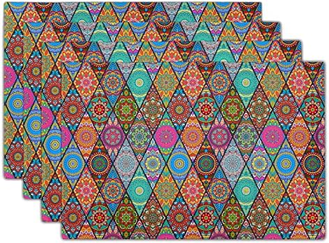 Colorful Jigsaw Seamless Pattern Dining Table Mat Ethnic Boho Art Placemats for Kitchen Table Set of 4 Machine Washable Table Place Mats Heat Resistant Table Mats Linen Kitchen Accessories 12x18in