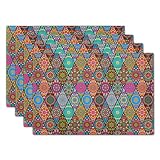 Colorful Jigsaw Seamless Pattern Dining Table Mat Ethnic Boho Art Placemats for Kitchen Table Set of