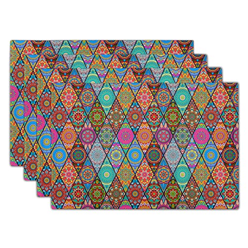 Colorful Jigsaw Seamless Pattern Dining Table Mat Ethnic Boho Art Placemats For Kitchen Table Set Of 4 Machine Washable Table Place Mats Heat Resistant Table Mats Linen Kitchen Accessories 12X18In #TOP4