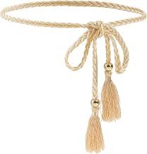 Sarini Elegant Tassel Belt for Women,Black Gold Chain,Thin Braided Waist Belt with Bowknot,Elegant Dress Accessory