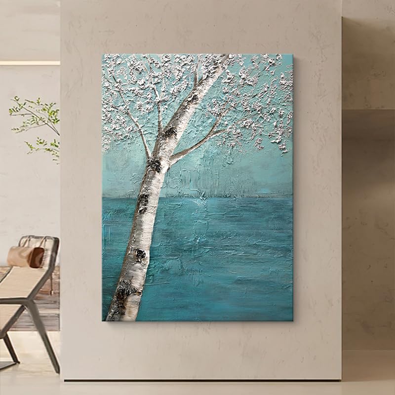 Toile peinte à la main turquoise pour une décoration murale apaisante - 4