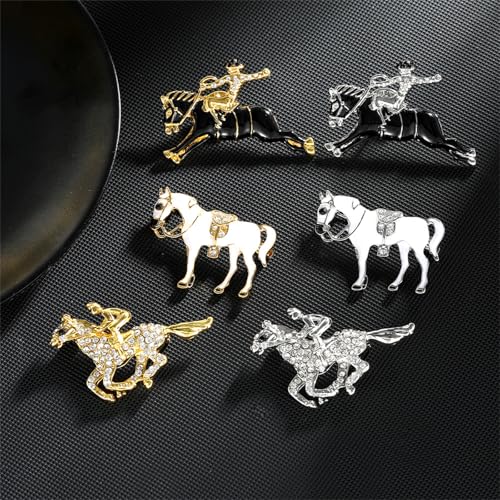 Image of Dreuyet Horse Brooch Pin Horse Racing Suit Lapel Pin for Women Men Rhinestone Antique Gold Horse Animal Brooch Clothing Outfits Accessory Jewelry