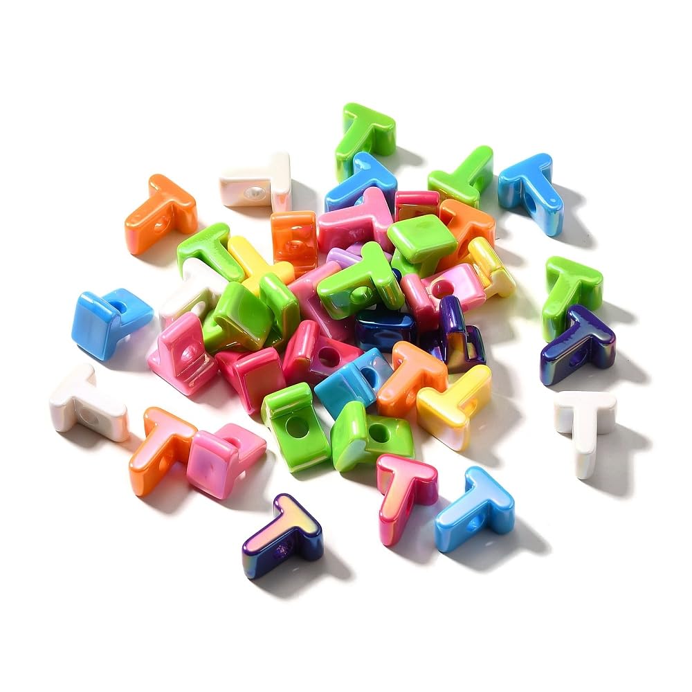 DanLingJewelry 40Pcs Random Rainbow Large Letter T Acrylic Beads AB Colour Iridescent Alphabet Keychain Beads for Bracelets Necklaces Jewellery Making — image 1