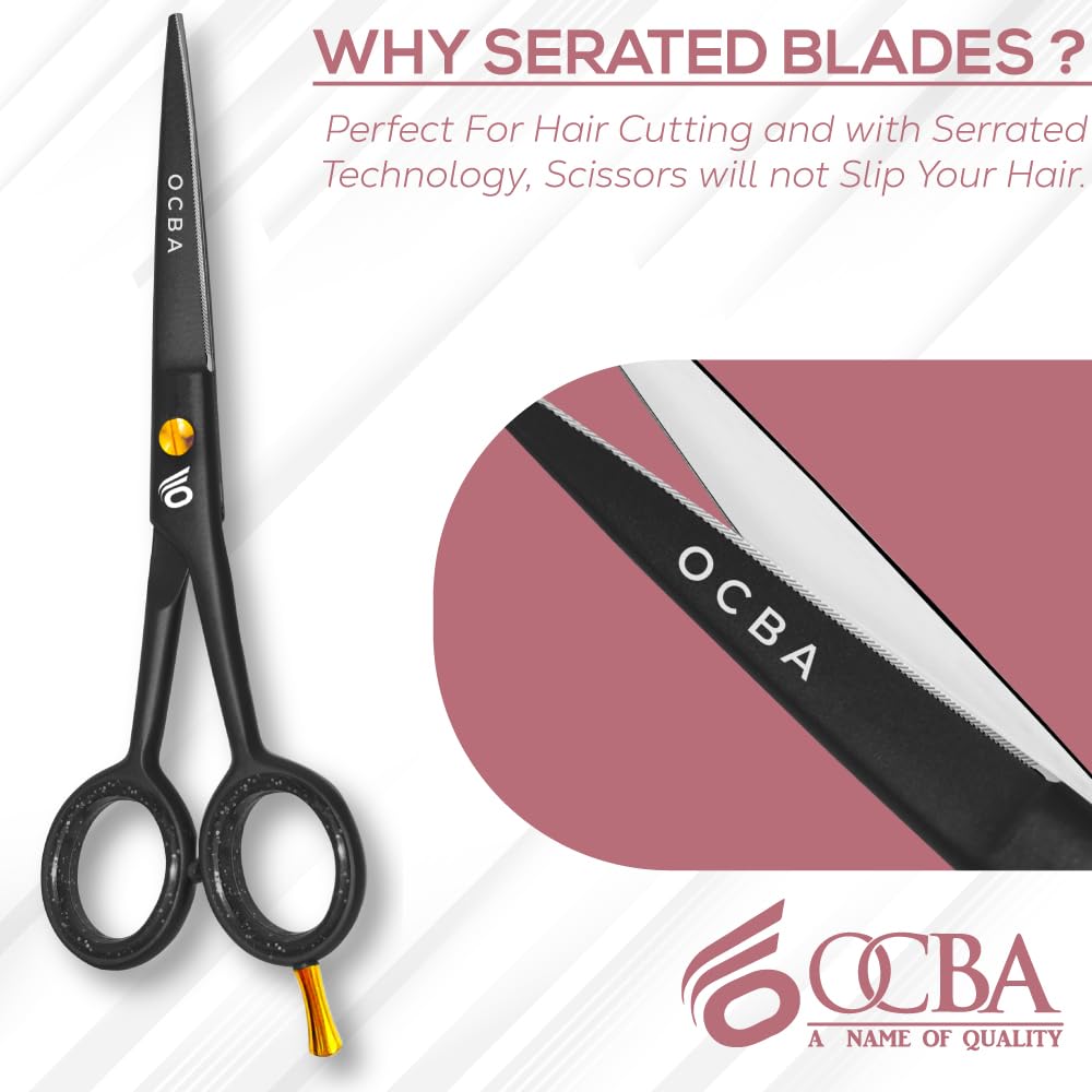 OCBA Professional 6" Hairdressing Scissor Sharp Hair Cutting Scissors for Barbers Hairdressers & Stylists Beard & Haircut Scissors for Men & Women (Serrated Blade Scissor) - Image 2
