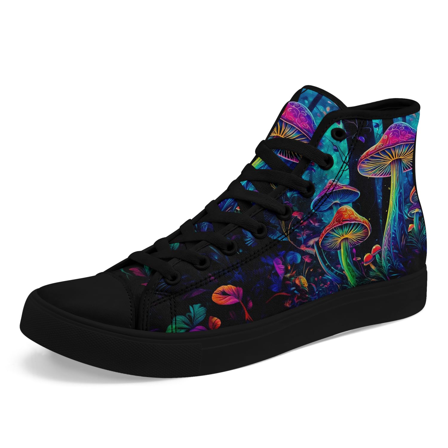 Unisex Artistic Mushroom Print High Top Canvas Sneakers, Lightweight Breathable Lace-Up Shoes for Walking and Daily Wear