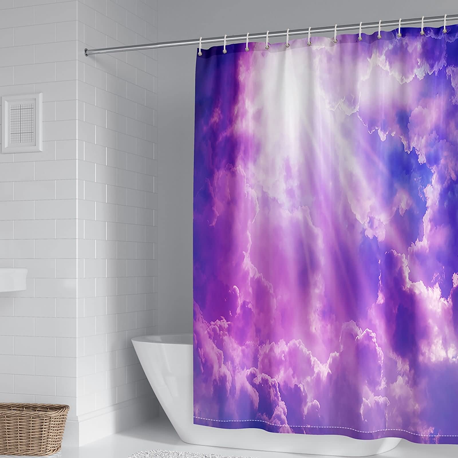 Rideau de douche polyester salle de bain anti moisissure violet 180x200