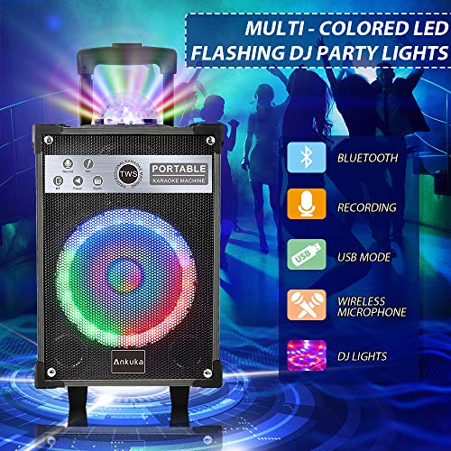 Ankuka Karaoke Machine, Portable Bluetooth Speaker With Disco Lights,Subwoofer Pa System With 2 Wireless Microphones For Christmas,Birthday Party #TOP2