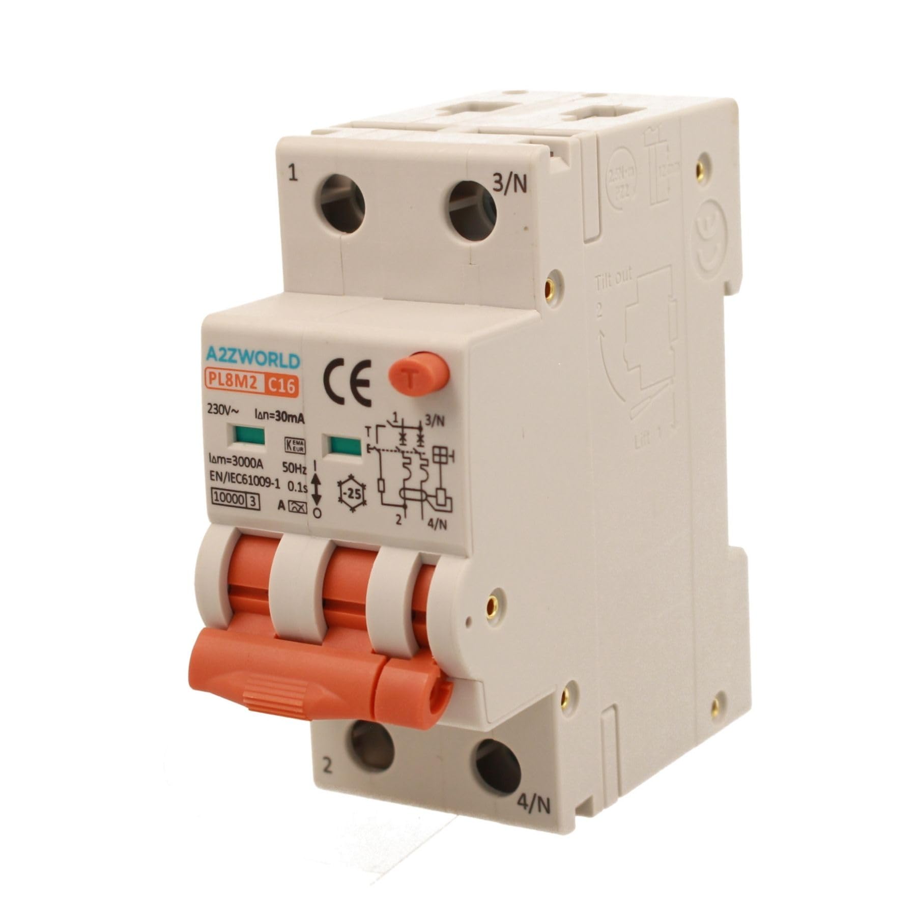 Interruttore Differenziale Magnetotermico Tipo A 16A C16, Bipolare 2P Veri (NO 1P+N), Curva C 6kA 30mA, Doppio Leva con Diagnostica Visiva, 2 Moduli DIN, Serie PL8M2