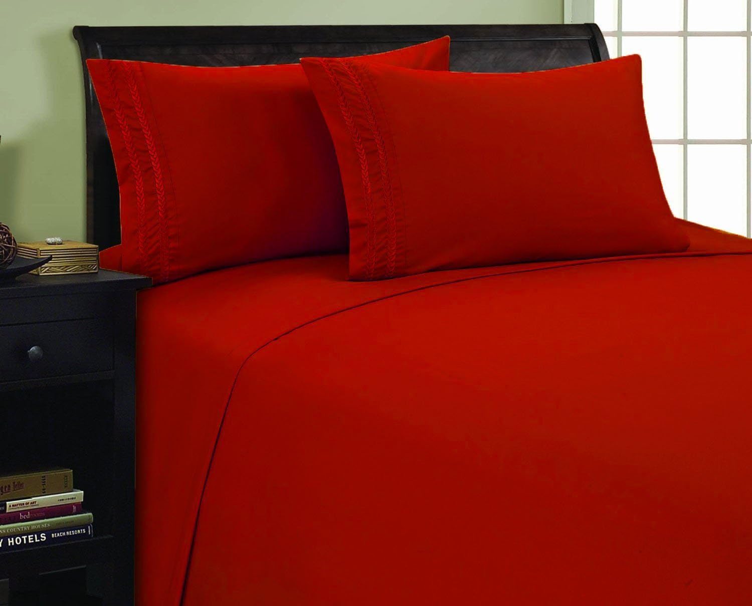 Elegance Linen ® 1500 Thread Count Chain Design Egyptian Quality Luxurious Silky Soft Wrinkle & Fade Resistant Hypoallergenic 4 pc Sheet Set, Deep Pocket Up to 16" - King Samba Red