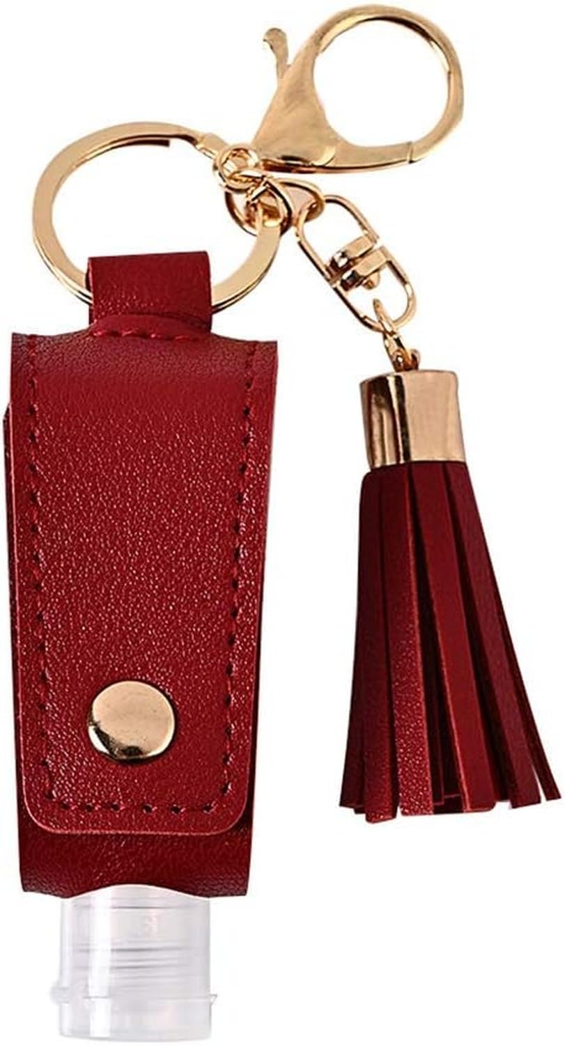 XIUNYIE Mini 30ml Empty Travel Bottle Keychain Hand Bottle Holder Refillable Squeeze Containers for Toiletry Shampoo Lotion Perfect for On-the-Go, Wine Red