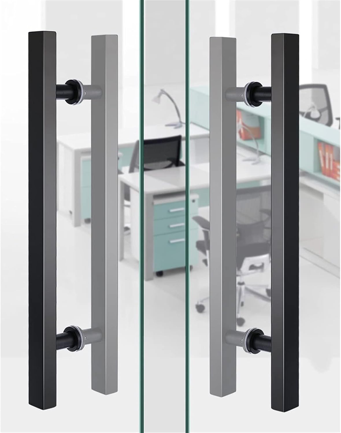 Gate Hardware Glass Door Handle Back to Back Installation Stainless Steel Square Tube Handle Wooden Door Metal Door Push-Pull Handrail Door Hardware,Black(800×600mm)