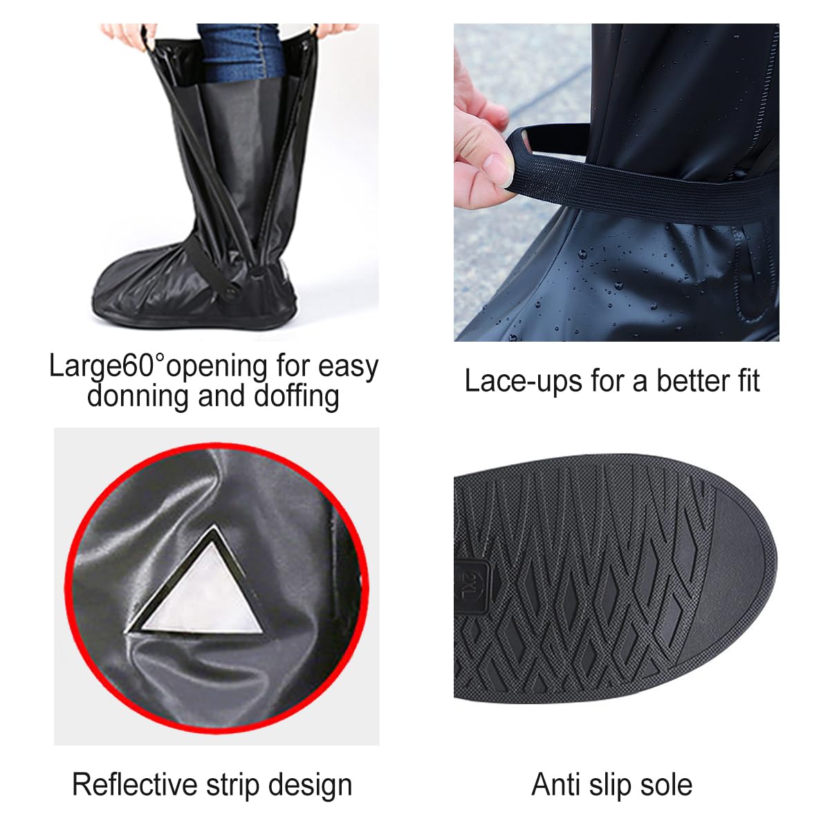 Couvre Chaussure Impermeable Hommes Femmes Lavable Bicyclette Surchaussures Impermeables Réutilisables Surchaussures Détails Réfléchissants Semelle Antidérapante Renforcée