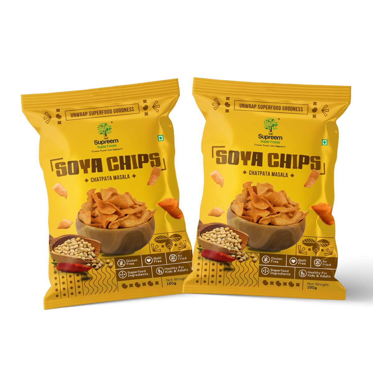 Supreem Super Foods Soya Chips | Perfect Snack for Breakfast and Midnight Munching | Chatpata Masala Flavour | Munching | Healthy and Tasty | Protein & Fibre Rich | Pack of 2 (100 gms each) (B09JT63J2C) Amazon Price History, Amazon Price Tracker
