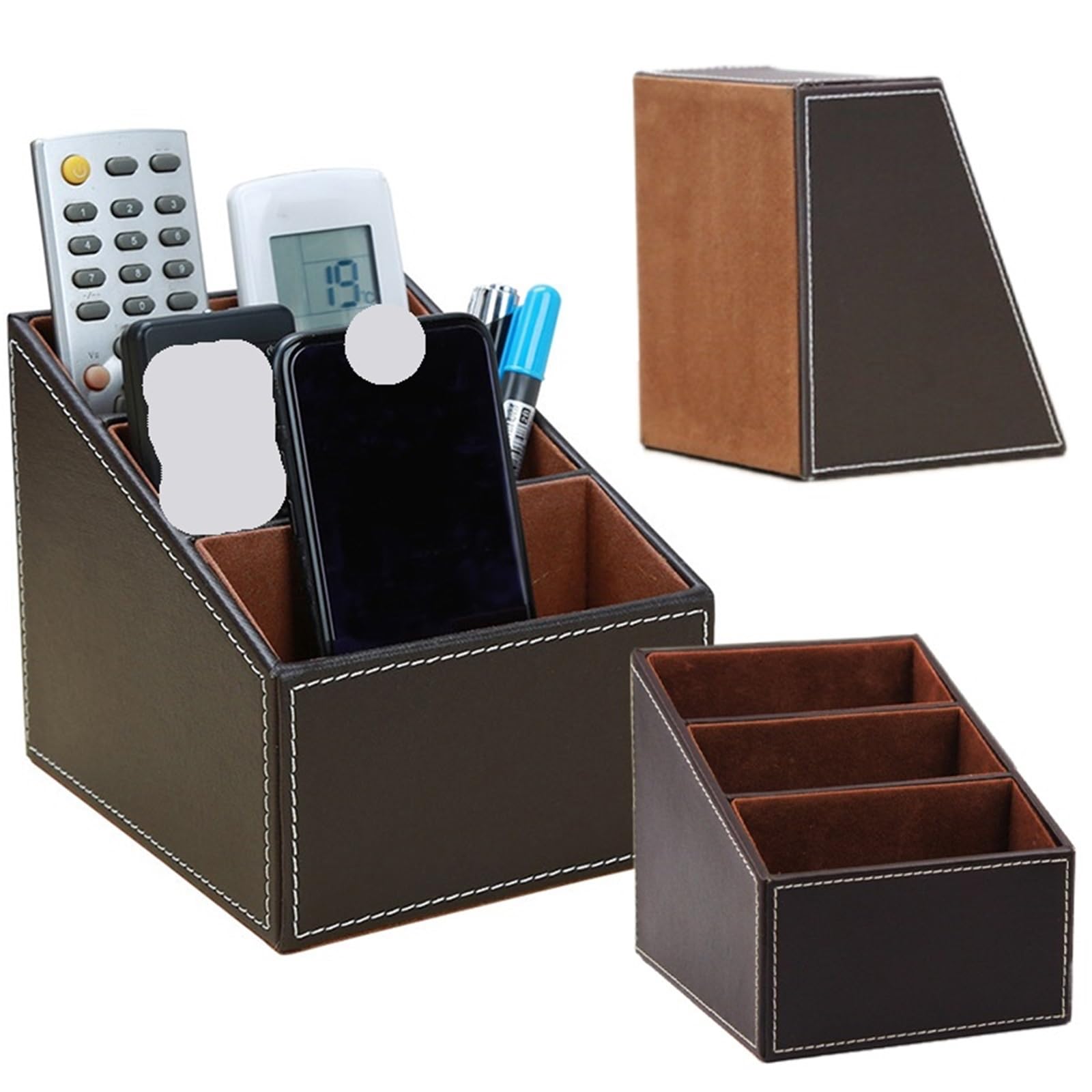 Fernbedienungs-Organizer, Leder-Fernbedienungshalter, Desktop-Organizer, Aufbewahrungsbox for Telefon, Büro, Kosmetik Für Fernbedienung(Black)