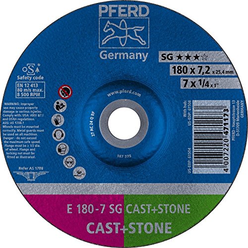 62917625 E 180-7 SG CAST+STONE Schruppscheibe gekröpft Durchmesser 180 mm Bohrungs-Ø 2223 mm Aluminiumlegierung Gusseisen Gusshaut Beton Titan 10 St