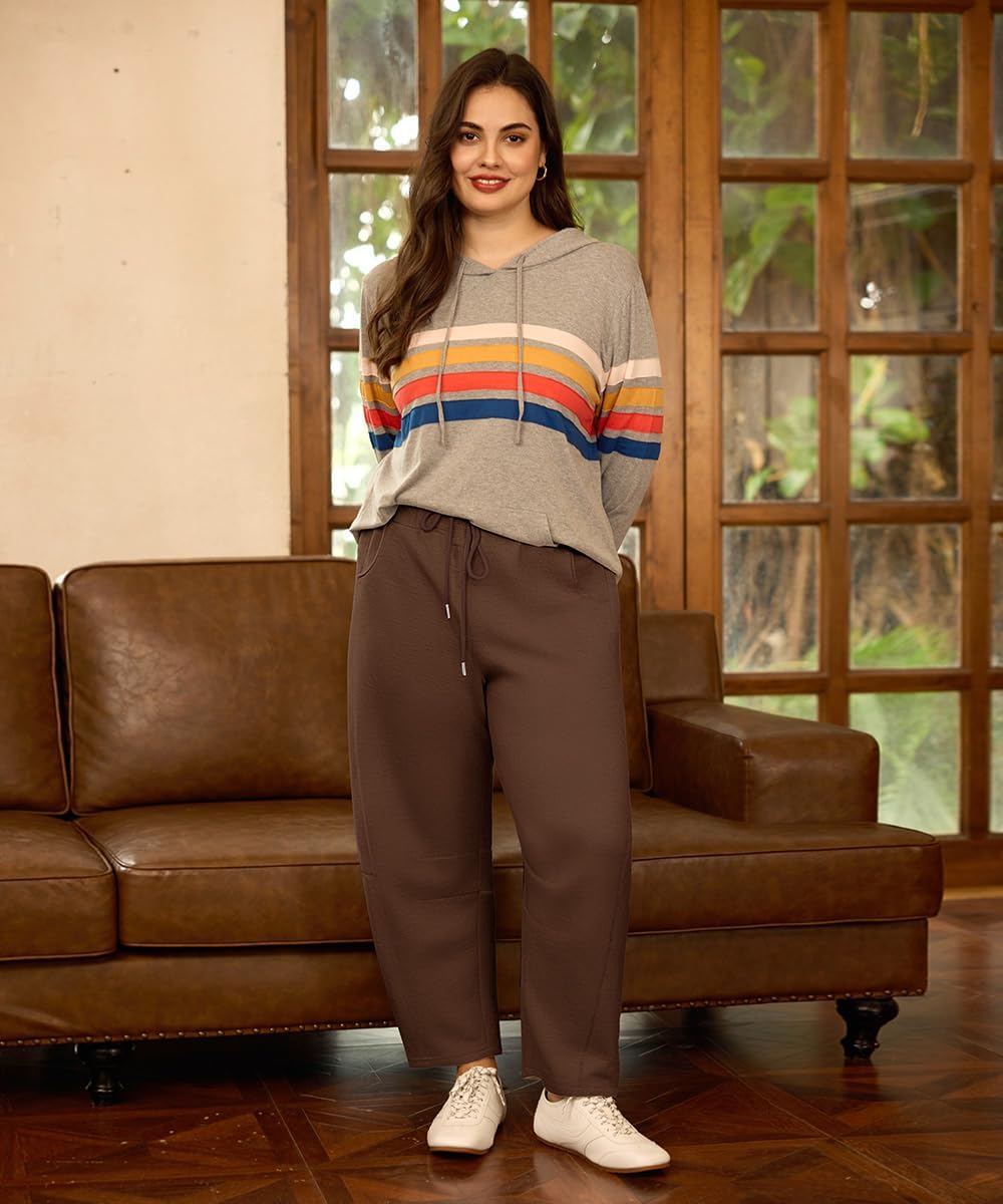 CARCOS Plus Size Pants for Women Barrel Sweatpants Baggy Wide Leg Lounge Drawstring Casual Palazoo with Pockets XL-5XL - Image 7