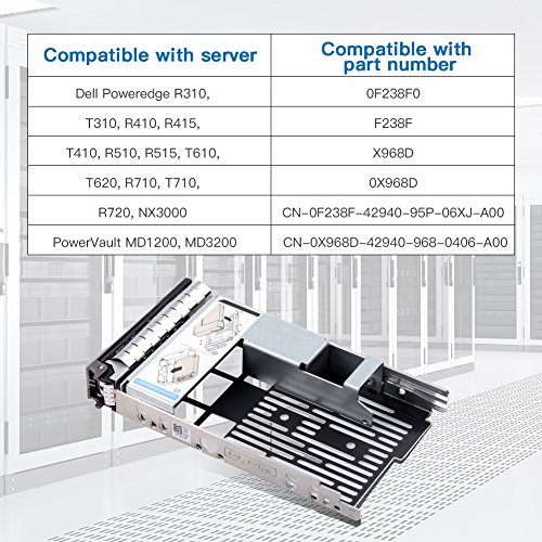mveohos 3.5\" SAS/SATA Hard Drive Tray Caddy with 2.5\" HDD Adapter SSD SAS SATA Bracket for Dell Poweredge R320, R420, R720, T320, T420, T620 Servers F238F with Screws - Thumbnail 6