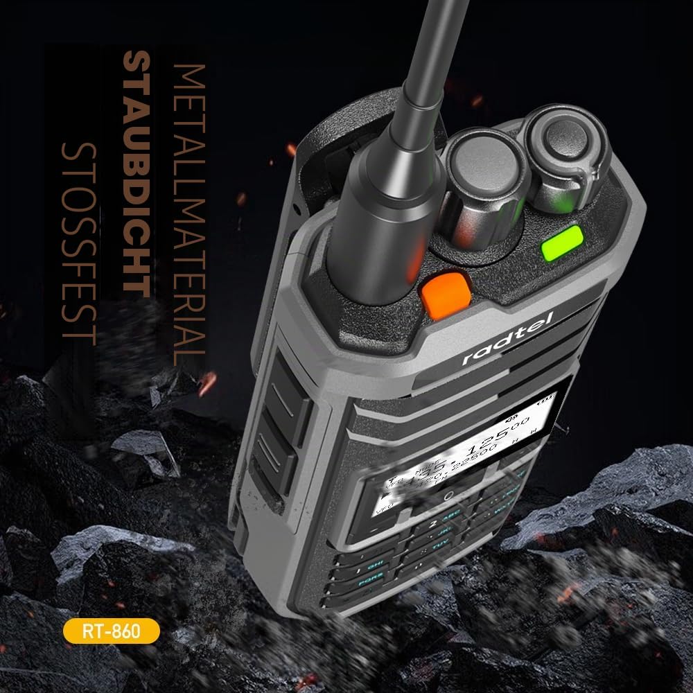 Radtel RT-860 Multiband-Amateurfunkgerät HF UHF VHF Dualband mit AM USB LSB CW CB LW MW SW SSB Empfang, 1024 Kanäle, 2000mAh Akku, Type-C-Ladung und optionaler verbesserter Kurzwellenantenne.