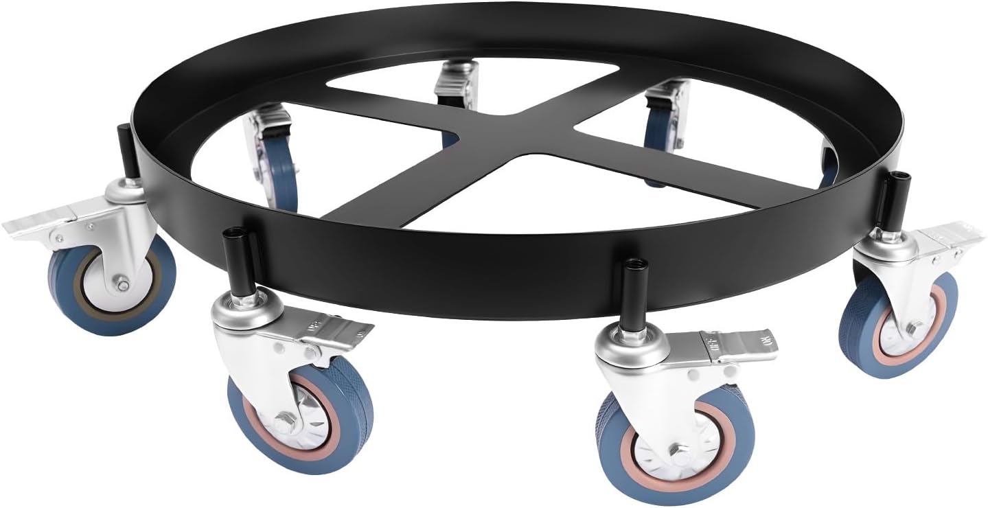 55-Gallon Drum Dolly & Heavy Duty Steel Dolly, Drum Mover with 8 Swivel Caster Wheels and 2000lb Load Capacity, Industrial Barrel Cart with Brake for Warehouse Factory and Workshop Use