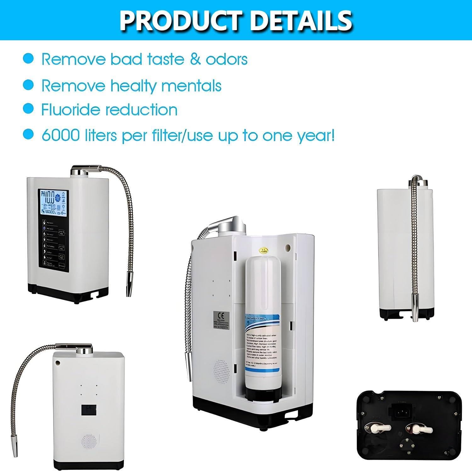 Ionizzatore per Acqua alcalina LCD da 3,8 Pollici, purificatore PH3,5-10,5, Filtro per Acqua Potabile alcalina acida Domestica, 8000 Litri per Filtro, Comando vocale Intelligente White